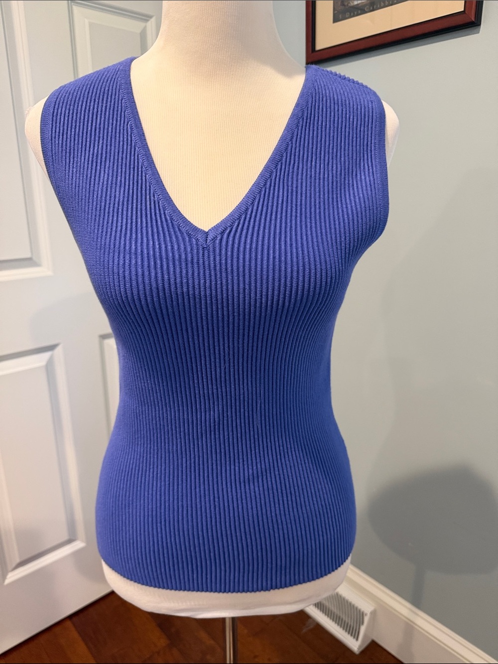 Nine West Sleeveless V-Neck Ribbed Knit Top in Royal Blue
